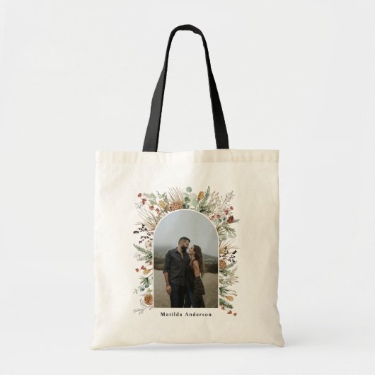 1 foto boogvormig waterverf botanische florale ele tote bag (Voorkant)