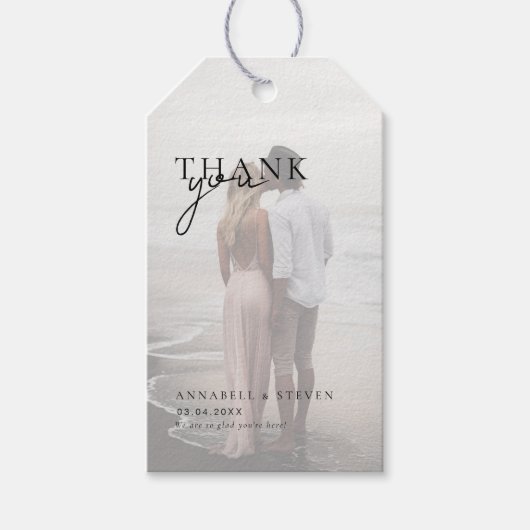 1 foto "DANK U" bruiloft Cadeaulabel (Voorkant)