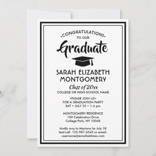 1 foto Eenvoudig Elegant Zwart-wit Afstuderen Kaart (Voorkant)