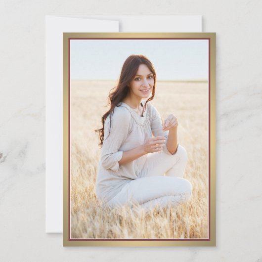 1 Foto Elegant Burgundy Red en Gold Afstuderen Kaart (Achterkant)