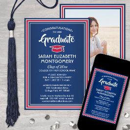 1 Foto Elegant Congrats Red White Blue Afstuderen Kaart