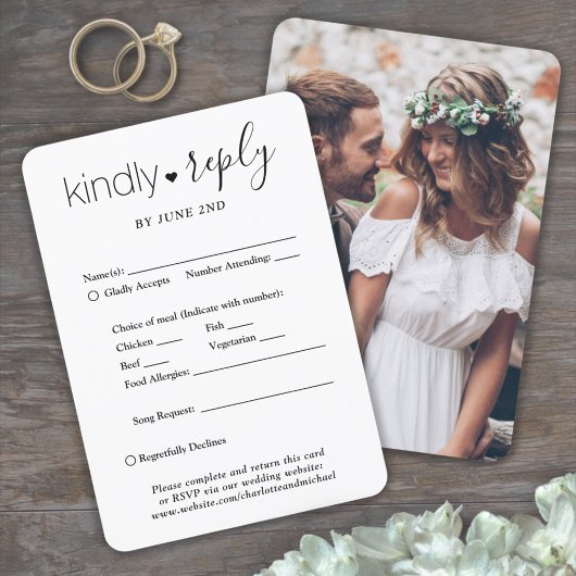 1 Foto Elegant Eenvoudig Script Vriendelijk Antwoo RSVP Kaartje