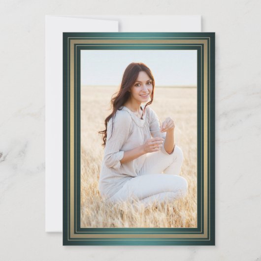 1 Foto Elegant Green Gold en White Afstuderen Kaart (Achterkant)