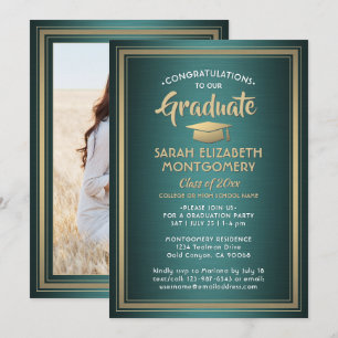 1 Foto Elegant Green Gold en White Afstuderen Kaart