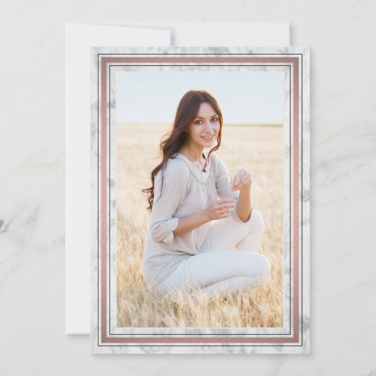 1 Foto Elegant Marble & Roze Rose Gold Afstuderen Kaart (Achterkant)