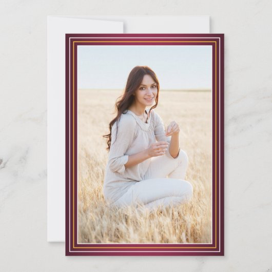 1 Foto Elegant Maroon Red Gold Yellow Afstuderen Kaart (Achterkant)