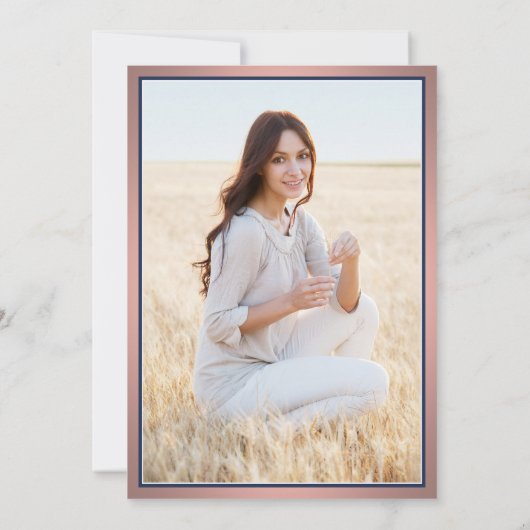 1 Foto Elegant Navy Blauw en Roze Afstuderen Kaart (Achterkant)