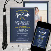 1 Foto Elegant Navy Blue Gold Yellow Afstuderen Kaart