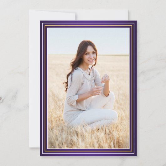 1 Foto Elegant Paars Gold Yellow Afstuderen Kaart (Achterkant)