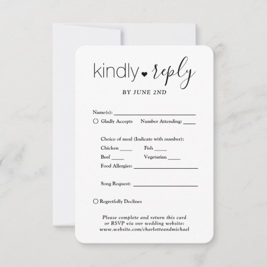 1 Foto Elegant Simple Script Kindly Reply Wedding RSVP Kaartje (Voorkant)