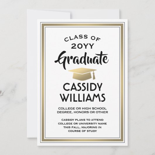 1 Foto Elegant Simple White Gold Afstuderen Aankondiging (Voorkant)