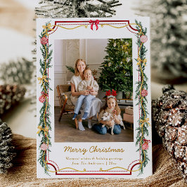 1 Foto Festieve Kerst Botanisch Loof & Strikken Feestdagenkaart