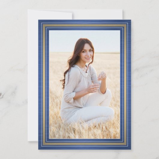 1 Foto geborsteld Royal Blue en Gold Afstuderen Kaart (Achterkant)