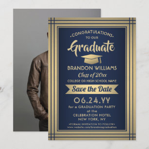 1 Foto Gefeliciteerd Afstuderen Navy Blue & Gold Save The Date