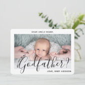 1 Foto Godfather Voorstel Modern Elegant Script Kaart (Staand voorkant)