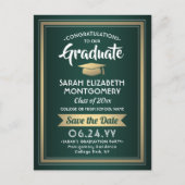 1 Foto Green Gold White Afstuderen Save the Date Aankondigingskaart (Voorkant)