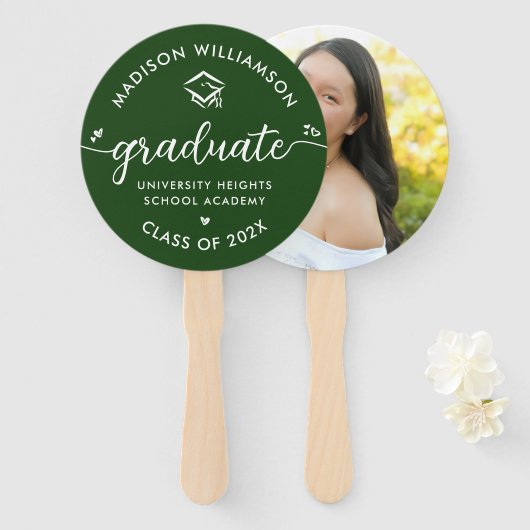 1 Foto Groen Afstuderen Modern Script Hearts Pet Handwaaier (Voorkant en achterkant)