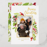 1 foto groen gebladerte kerst folie feestdagenkaart<br><div class="desc">Foto waterverf floral and foliage kerstmis folie Holiday card. Mooie waterverf schilderde bladeren en moderne scripttekst. Een deel van een collectie.</div>