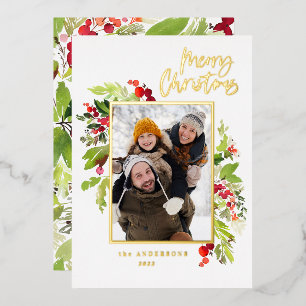 1 foto groen gebladerte kerst folie feestdagenkaart