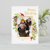 1 foto groen gebladerte kerst folie feestdagenkaart (Staand Voorkant)