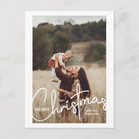 1 Foto Handgeschreven Script Vrolijk Kerstfeest Feestdagenkaart (Voorkant)