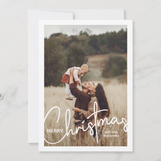 1 Foto Handgeschreven Script Vrolijk Kerstfeest Feestdagenkaart (Voorkant)