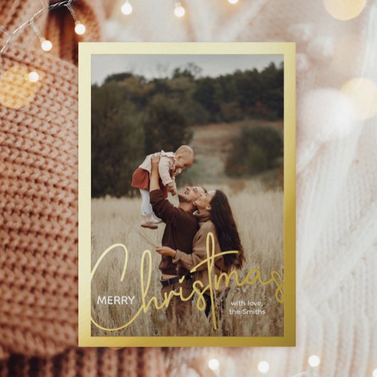 1 Foto Handgeschreven Script Vrolijk Kerstfeest Folie Feestdagenkaart