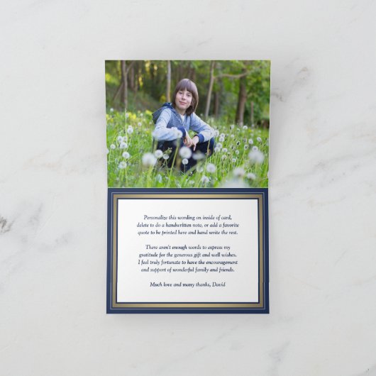 1 Foto Hebreeuws Naam Bar Mitzvah Navy Gold Script Bedankkaart (Binnen)