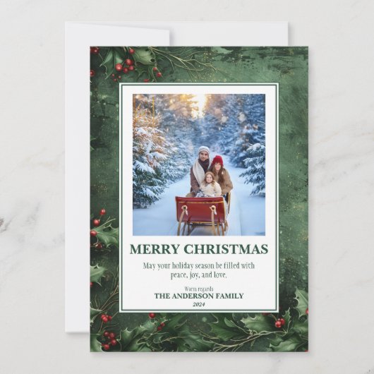 1 Foto Holly en Berry Flat Christmas Kaart (Voorkant)