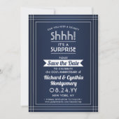1 foto Jubileum Surprise Party Navy Blauw Wit Save The Date (Voorkant)