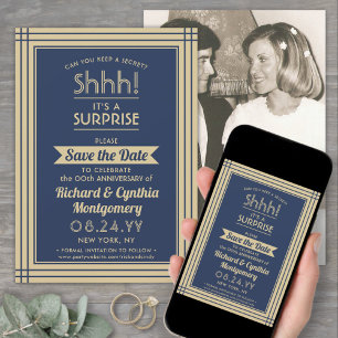 1 foto Jubileum Surprise Party Navy Blue Gold Save The Date