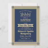 1 foto Jubileum Surprise Party Navy Blue Gold Save The Date (Voorkant)