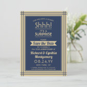 1 foto Jubileum Surprise Party Navy Blue Gold Save The Date (Staand voorkant)