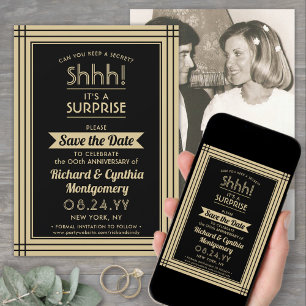 1 Foto Jubileum Surprise Party Zwart en Goud Save The Date