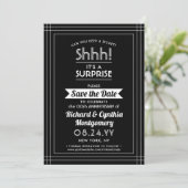 1 Foto Jubileum Surprise Party Zwart-wit Save The Date (Staand voorkant)