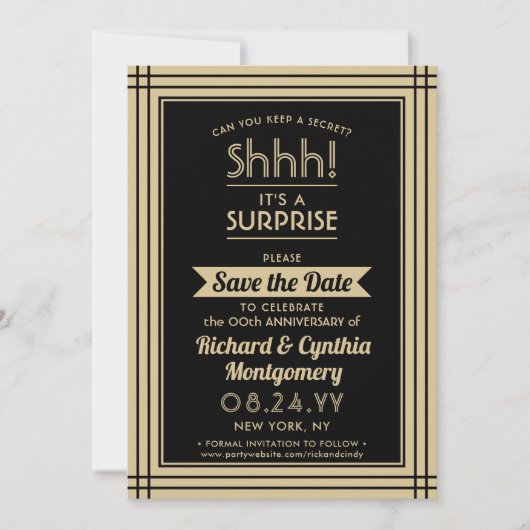 1 Foto Jubileum Verjaardagsfeest Zwart en Goud Save The Date (Voorkant)