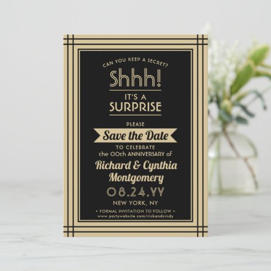 1 Foto Jubileum Verjaardagsfeest Zwart en Goud Save The Date (Staand voorkant)