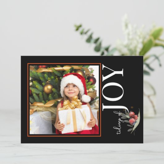 1 FOTO KERST KAART - VREUGDE met bessen (Staand voorkant)