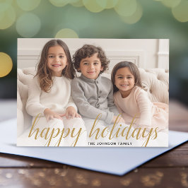 1 Foto Kerst Script Gold Damast Gelukkig Feestdagenkaart