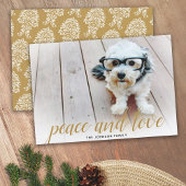 1 Foto Kerst Script Goud Damast Vrede Feestdagenkaart