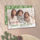 1 Foto Kerst Script Groen Damast Vrede Feestdagenkaart