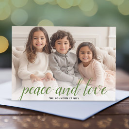 1 Foto Kerst Script Groen Damast Vrede Feestdagenkaart