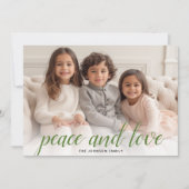 1 Foto Kerst Script Groen Damast Vrede Feestdagenkaart (Voorkant)