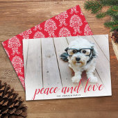 1 Foto Kerst Script Rode Damast Vrede Feestdagenkaart