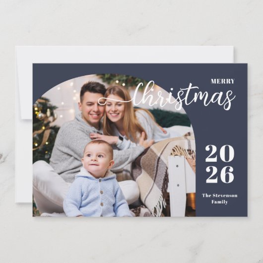 1 foto Kerstboog modern minimalistisch blauw Feestdagenkaart (Voorkant)