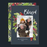 1 foto kerstmarinier met waterverf zonder dop feestdagenkaart<br><div class="desc">Gezegelde waterverf Fred en groen foliage 1 foto kerstfeestkaart. Mooie waterverf schilderde bladeren en moderne scripttekst. Een deel van een collectie.</div>