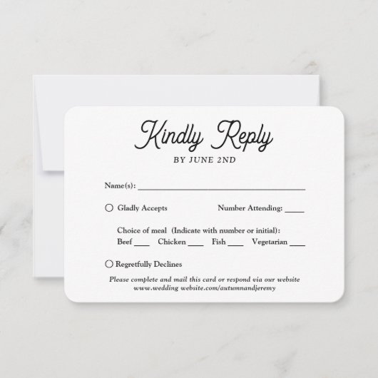 1 Foto Maaltijd Opties Elegant Retro Script Bruilo RSVP Kaartje (Voorkant)