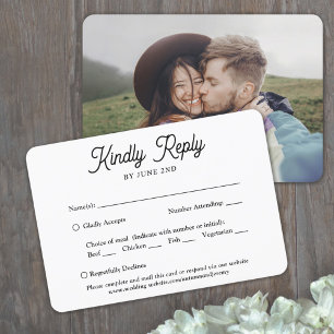1 Foto Maaltijd Opties Elegant Retro Script Bruilo RSVP Kaartje