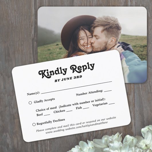 1 Foto Maaltijd Opties Retro Typografie Trouwfeest RSVP Kaartje