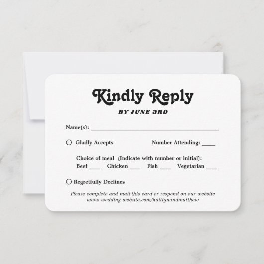 1 Foto Maaltijdopties Retro Typografie Bruiloft RSVP Kaartje (Voorkant)